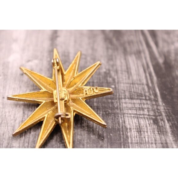 Signed AJC Starburst Brooch Pin Mid Century Modern Jewelry Texture Gold Tone Vtg - Picture 5 of 9